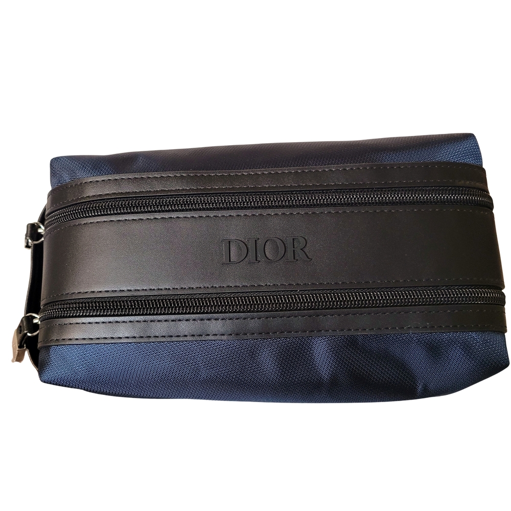 Christian Dior Men's Toiletry Bag, Navy And Leather, NIB